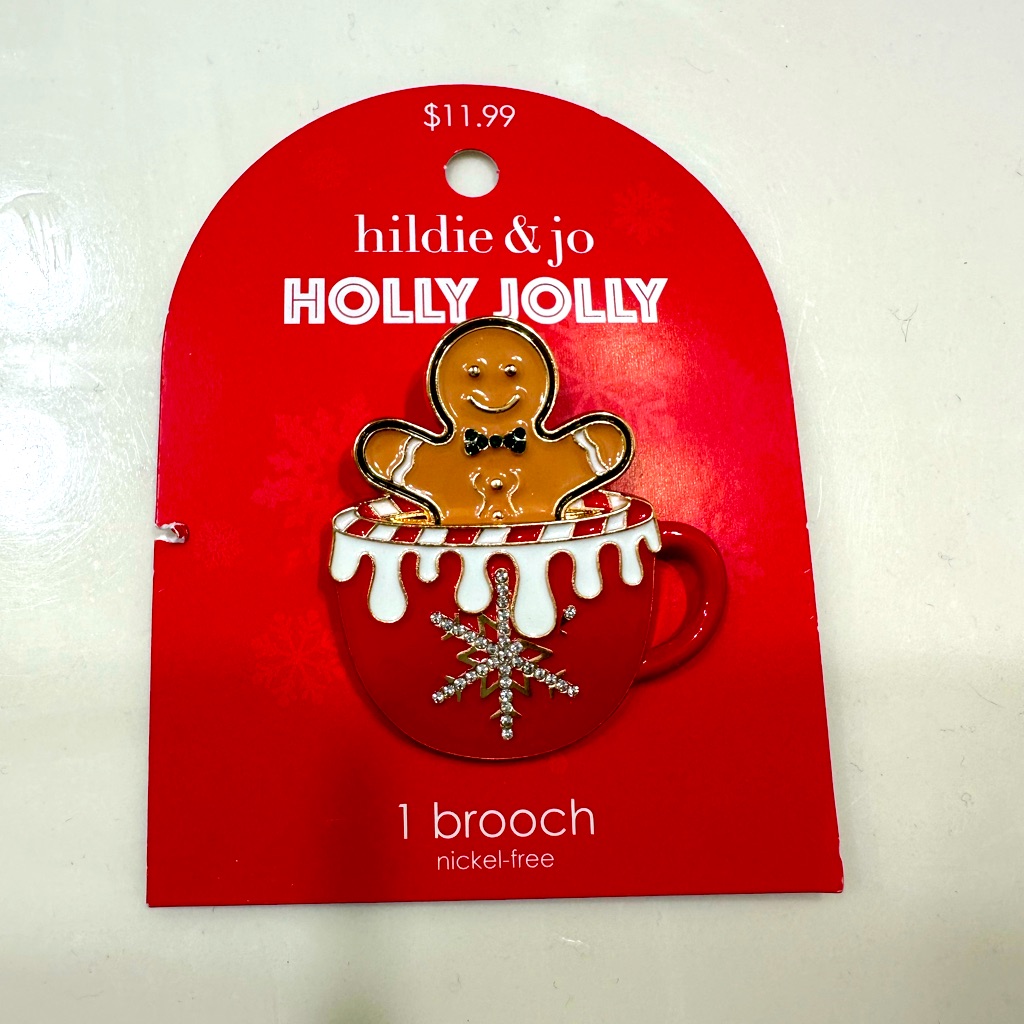 3/$9 Hildie & Jo Holly Jolly Holiday Gingerbread Man Brooch Nwt
